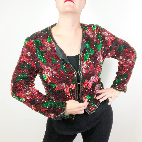 Vintage Jackets & Blazers - Vintage 90 Laurence Kazar bead holiday silk blazer